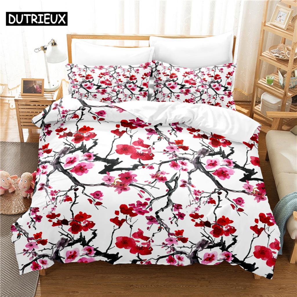 Linen Duvet Cover - Komplet pościeli w kwiaty, zestaw poszewek