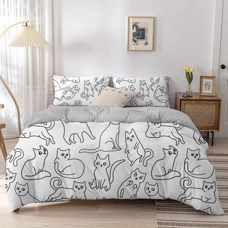 Kot kreskówkowy zestaw poszewe – Linen Duvet Cover recenzja i cena